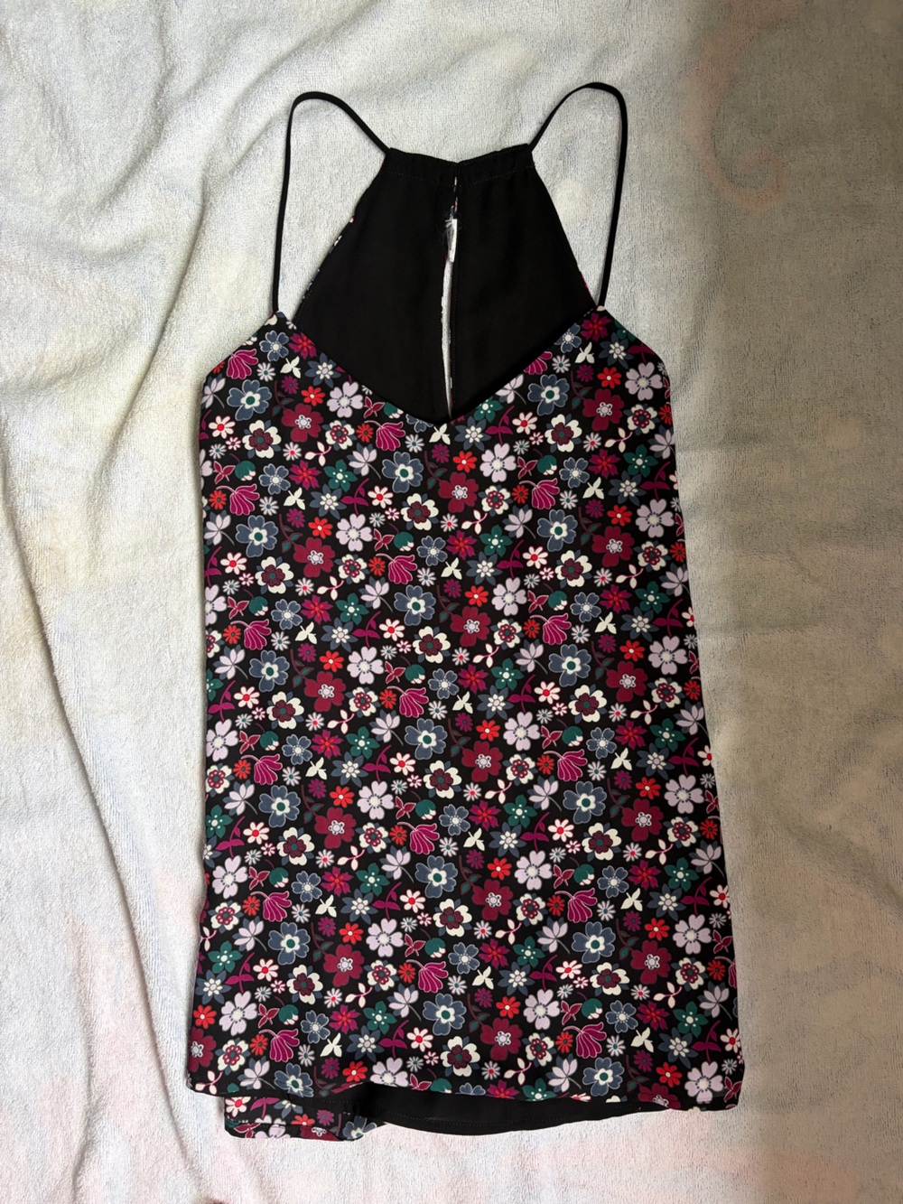 Express Floral Print Spaghetti Strap Tank Top - Black, Pink, Green, White